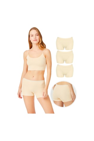 Cottonhill Basic Lazer Kesim Dikişsiz Kadın Boxer Külot Ten 3'lü Paket Çok Renkli