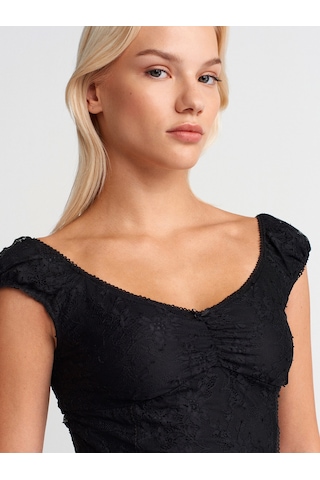 Dilvin 31848 Fiyonk Detaylı Dantel Top-siyah Siyah