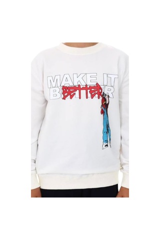 Erkek Çocuk Make It Better Yazılı Sweatshirt-13415-beyaz Beyaz