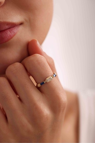 Lacivert Baget Taşlı Heritage Minimal Yüzük Gianfranco