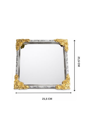 Kare Gold Vintage İşlemeli Kahve Sunum Tepsisi-lüx Servis Tepsisi Gold