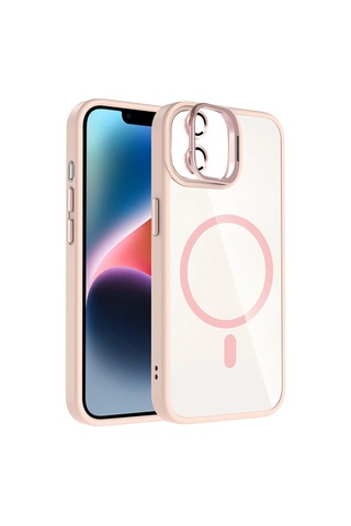 Mey İthalat Apple, Uyumlu iPhone 11 Remim Lensli Magsafe Standlı Kapak - Pembe