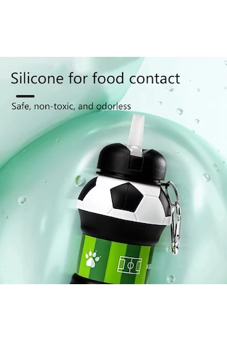 550ml Yaratıcı Futbol Şekilli Katlanır Silikon Su Şişesi Açık