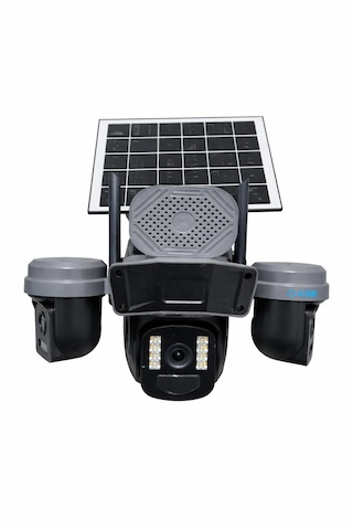 Okam 5210 3 Lensli Wifi Solar Güvenlik Kamerası 360 Ptz, Gece Görüş, Hareket Takip, Güneş Panelli
