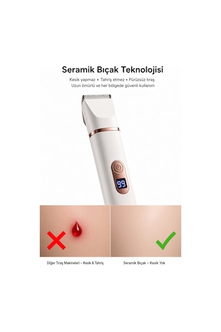 Wablow Hassas Bölge Yüz & Genital Bölge IPX7 Su Geçirmez Seramik Bıçak Şarj Standlı Kadın Tıraş Makinesi Series 5+1 Seti