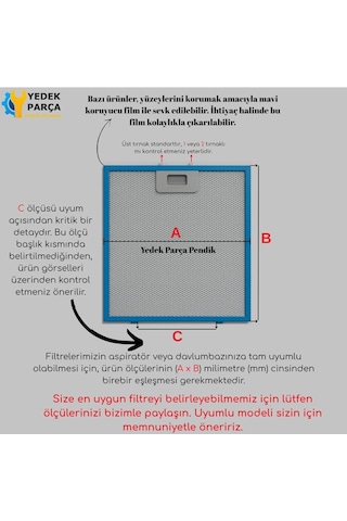 Kumtel Uyumlu Da6-835 Aspiratör Davlumbaz Alüminyum Yağ Filtresi