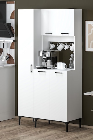Hola Çok Amaçlı Boy Dolaplı Kahve Köşesi, Kiler Dolabı, Mutfak Erzak Dolabı, Mini Mutfak Dolabı Beyaz