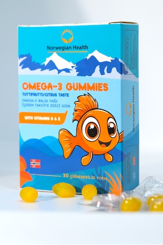 Norwegian Health Omega 3 Gummies Çocuklar için Tutti Frutti Aromalı Norveç Somonlu Balık Yağı 3 x 30 Çiğnenebilir Fom