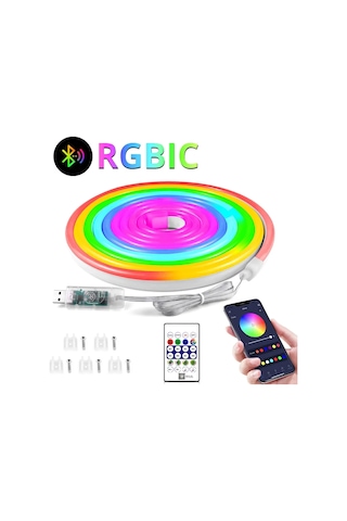 Neon Led Esnek Aydınlatma - Rgb Magıc Smart - 5 Metre Paket Ip67 - Uzaktan Kumanda + Uygulama 5047 10 Parça Siyah