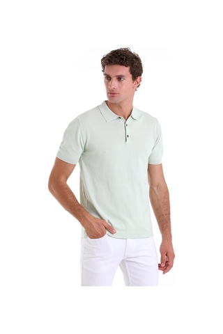 Hatemoğlu Su Yeşili Comfort Fit Düz Polo Yaka Rayon Triko Tişört Yeşil