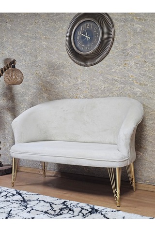 Zafir İkili Teddy Gold Kaplama Telli Ayak Çay Seti Koltuk İkili Berjer , Balkon, Salon, Ofis Krem