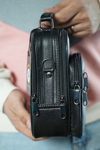 Adelina Erkek Siyah Deri Çelik Kasalı El Ve Omuz Çanta