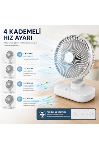 Masaüstü Vantilatör 120 Otomatik Döner Başlık 4 Kademeli Hız Sessiz Mini Fan, Taşınabilir, Uzun Süre Kullanım, Ofis & Ev İçin