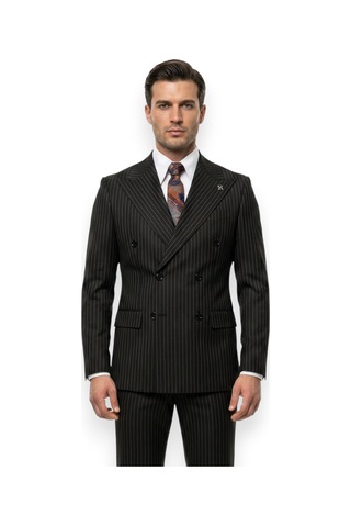Hermose Sartorial Onyx Siyah Terakota Çizgili Kruvaze Takım Elbise