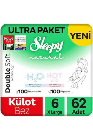Sleepy Natural Double Soft Ultra Paket Külot Bez 6 Numara Xlarge 62 Adet