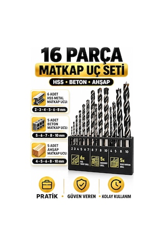 Matkap Ucu Seti 16 Parça Hss Beton Ahşap Delme