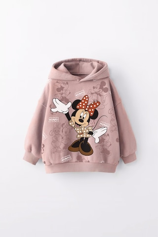 Kız Çocuk Minnie Baskılı Kapüşonlu Manşetli Sweatshirt Pudra