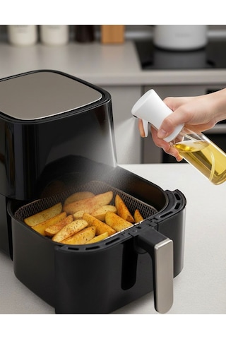 Püskürtmeli Sprey Yağdanlık Cam Şişe Airfryer Sprey Yağdanlık Beyaz