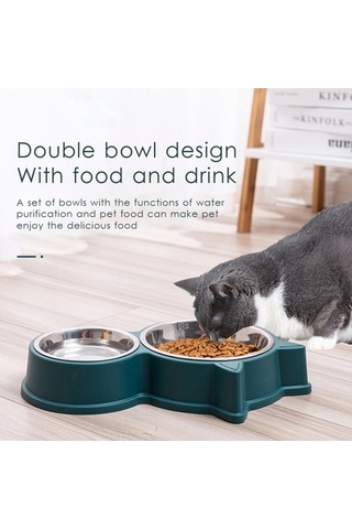 Dm Cbtx Pet Kedi Kulakları Paslanmaz Çelik Çift Kase, İkili Kase Seti