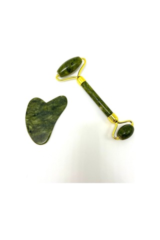 Yıldız Doğal Taş Sertifikalı Yeşim Roller + Gua Sha Doğal Taş Masaj Aleti