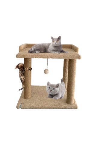 Reyo Pet Teraslı Yataklı Ponponlu Kedi Tırmalaması Bej