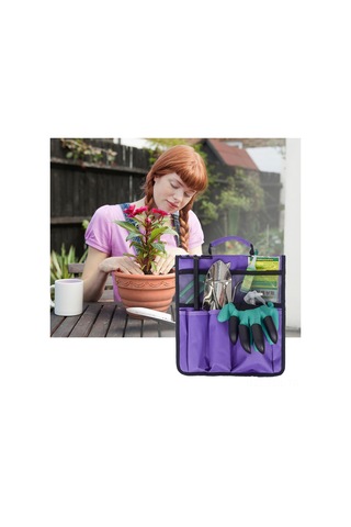 Padalink Mor Bahçe Aletleri Saklama Çantası - Taşınabilir, Katlanabilir Ve Kollü Bahçe Gereçleri Depolama Çantası Mor
