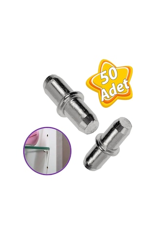 Metal Halkalı Raf Pimi Cam Ahşap Metal Raf Tutucu Çivisi Mobilya Dolap Pimi 50 Adet