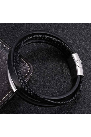 Punk Çok Katmanlı Örgülü Sarma Erkek Deri Bileklikler Paslanmaz Çelik Charm Toka El Yapımı Bilezikler Takı Hediye Siyah