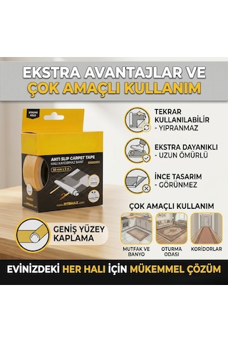 50 Mm X 5 Metre Halı Kaydırmaz Bant Çift Taraflı Güçlü Yapışkan Halı Sabitleme Bandı