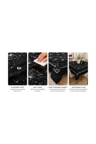 Hayal Tohumu Desenli Masa Örtüsü 150x150 Cm Leke Tutmaz Su Geçirmez Yıkanabilir Pano Desen Inox