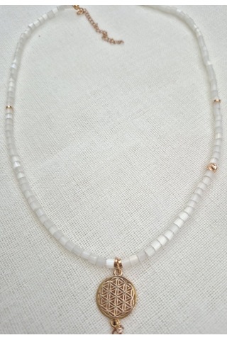 Sedef Boru Boncuklu Yaşam Çiçeği Kolye Uçlu Bayan Kolye