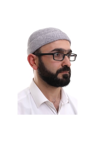 Gri Katlamalı Sade Desen Kışlık Kadife Takke Şapka