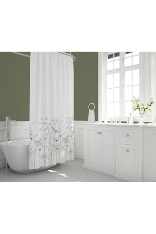 Zethome Tropik Banyo Duş Perdesi 8441 Tek Kanat 1X120X200 Beyaz