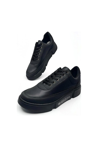 Günlük Erkek Spor Ayakkabı Bağcıklı Dikiş Detaylı Hafif Kalın Yüksek Taban Sneaker Mc06 Siyah Siyah