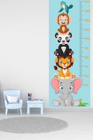 Sevimli Safari Hayvanları Boy Ölçüm Cetveli Boy Ölçer Sticker Turkuaz