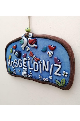 Özel Tasarım Kuş Süslemeli Hoşgeldiniz Yazısı Seramik Bahçe Dekorasyon Kapı Önü Aksesuar