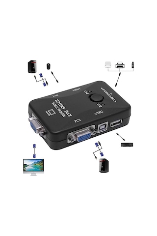 2 Port Usb To Kvm Switch Çoklu Pc Kasa Çoklayıcı Bilgisayar Vga