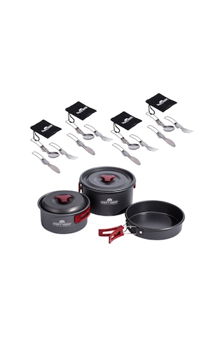 11 Parça Kamp Tencere Tava Ve 4 Çatal Kaşık Bıçak Seti TT-CKB4-2907 Açık Gri