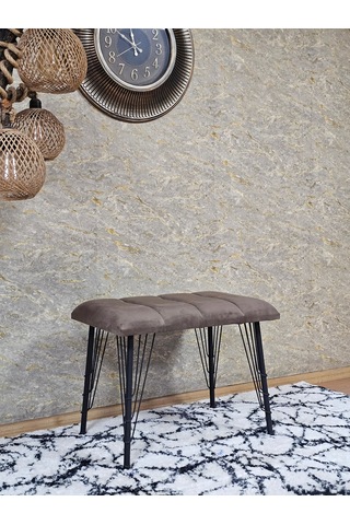 Zafir Metal Siyah Tel Ayaklı 60 Cm Puf Bench - Puf - Bench - Oturak - Mutfak Oturağı - Antre Oturağı Kahverengi