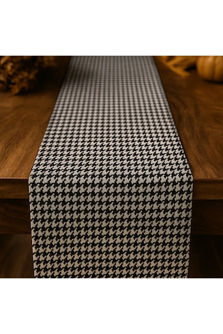 Kazayağı Desenli Duck Kumaş Masa Runner 40 140 Cm Siyah Beyaz Modern Dekoratif Runner Siyah