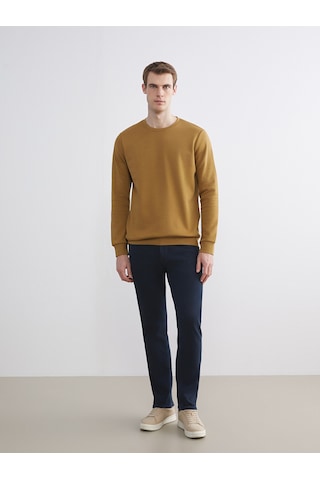 Lcwaıkıkı Basic Kahverengi Bisiklet Yaka Erkek Kalın Sweatshirt