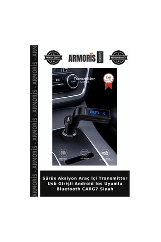Sürüş Aksiyon Araç İçi Transmitter Usb Girişli Android Ios Uyumlu Bluetooth Carg7 Siyah