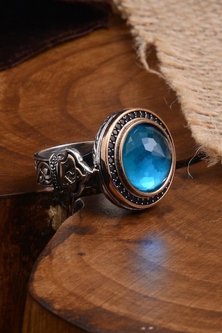 Erkek Gümüş Yüzük - Blue Topaz Aqua Marin Taşlı Kubbe Model Yanı Teşkilat-ı Mahsusa • Sevgiliye • Eşe • BabayaYüzük