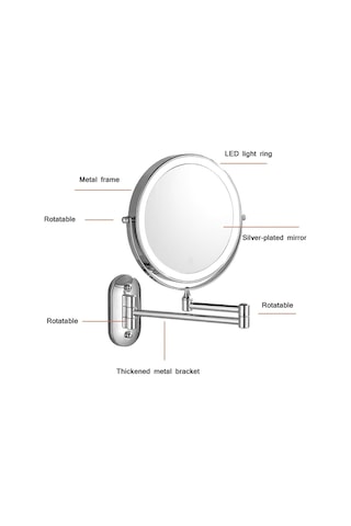 Cbtx Duvara Monte Yedi Kat Büyütme Çift Taraflı Led Işıklı Makyaj Aynası 8''