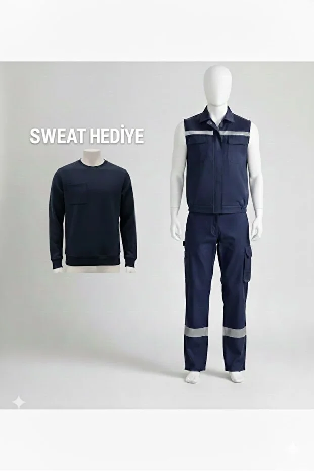 Takım 7 7 Yelek İçi Kapitone Elyaf + Pantolon Kışlık Sweat Hediyeli %100 Pamuklu Lacivert