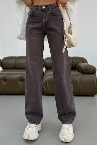 Balenbi Kadın Yüksek Bel Jean Yıkamalı Geniş Paça Wide Leg Kot Pantolon 1242 Kahverengi W129