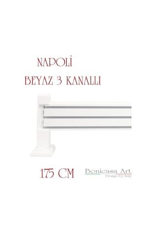 Napoli Ahşap Başlıklı 3 Kanallı Alüminyum Dekoratif Ray Korniş Modern Rustik Beyaz 175 Cm Beyaz