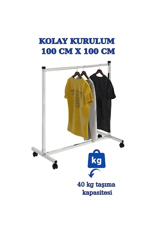 Ev Tipi Ekonomik Kıyafet Askısı Tekerlekli Askılık Orta Stant Metal
