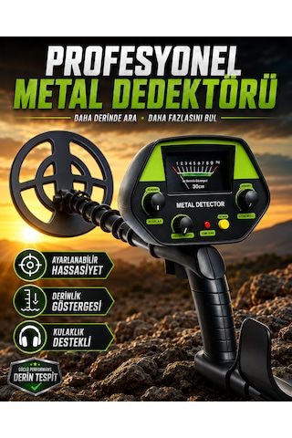 Profesyonel Metal Ve Define Dedektörü 5 Khz Ayarlanabilir Hassasiyet, Metal Ayrım Modu, Derinlik Göstergesi Ve Kulaklık Girişli