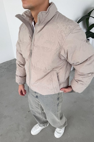 Taş Etnik Kabartma Detay Oversize Puffer Mont Taş